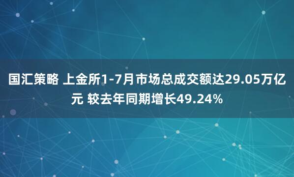 国汇策略 上金所1-7月市场总成交额达29.05万亿元 较去年同期增长49.24%